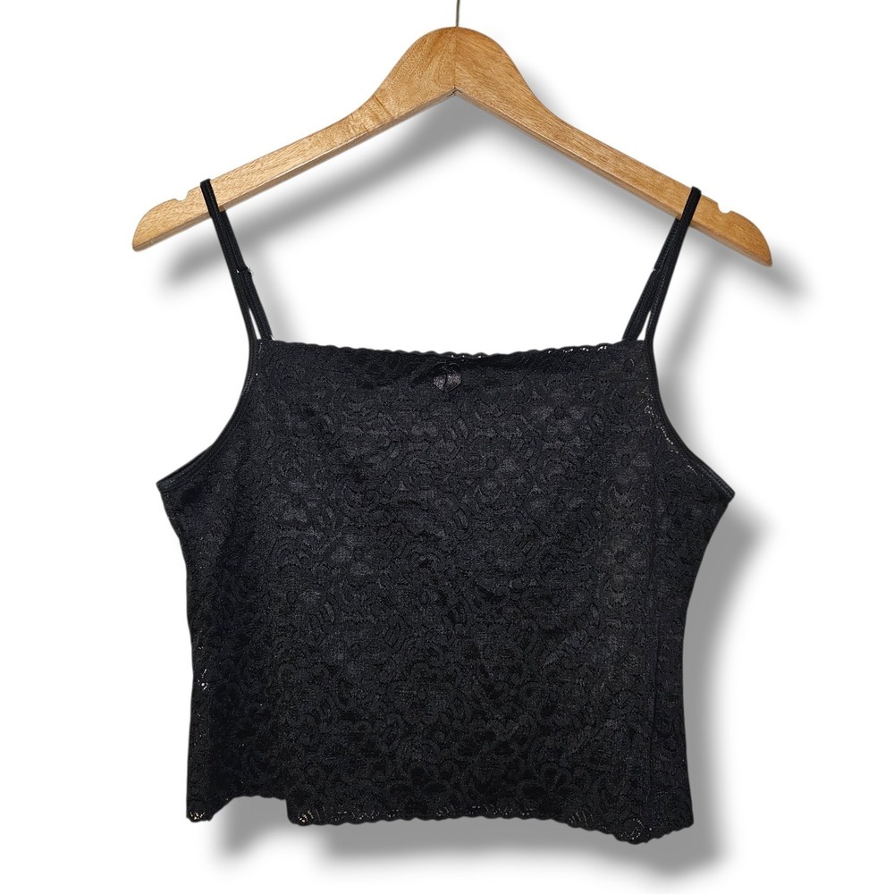 Eva Cervantes Black Lace Cami Tank Top XL Womens Camisole Floral Dainty Bow Y2K
